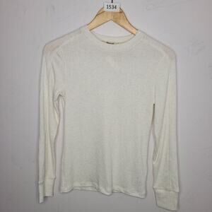 Madewell Women Ribbed Knit Long Sleeve T Cream Size‎ Small Stretch